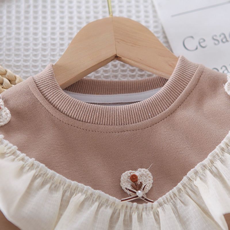 Girls Beige Frill Sweatshirt & Pant Set – Soft Cotton Outfit (1–6 Years) | Kominz Junior