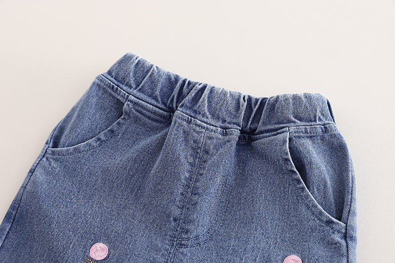 Kominz Junior – Girls Pink Heart Sweatshirt with Denim Jeans Set (1–6 Years)