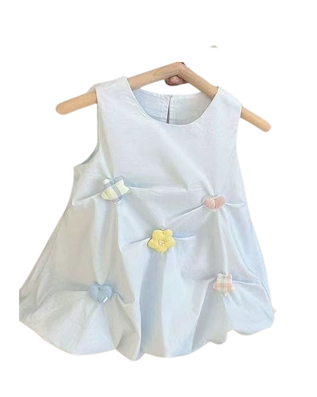 Kominz Junior – Girls Sky Blue Heart & Flower Sleeveless Dress (1–4 Years)