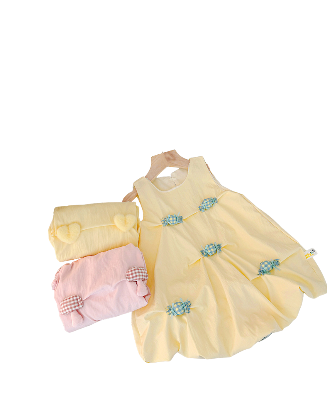 Kominz Junior – Girls Yellow Candy Bow Sleeveless Dress (1–4 Years)