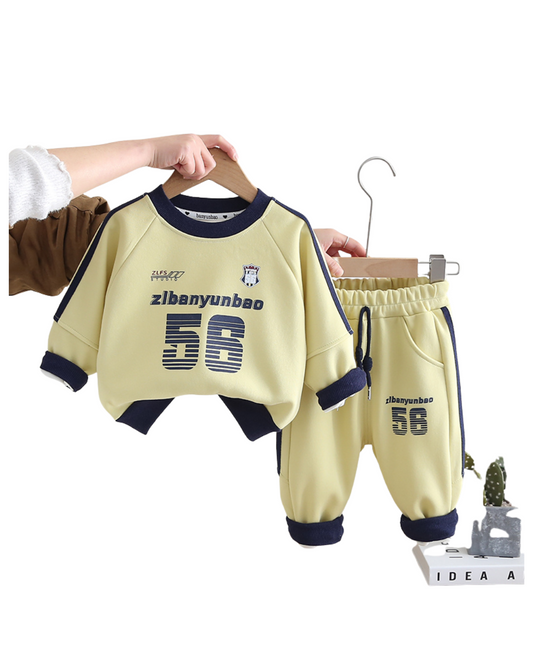 Boys Yellow & Navy Blue Sweatshirt and Jogger Set – Sporty Cotton Outfit (1–6 Years)