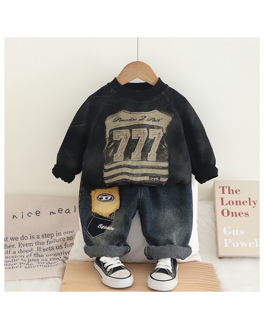 Boys Black Sweatshirt and Denim Jeans Set – Trendy Casual Outfit (1–6 Years)